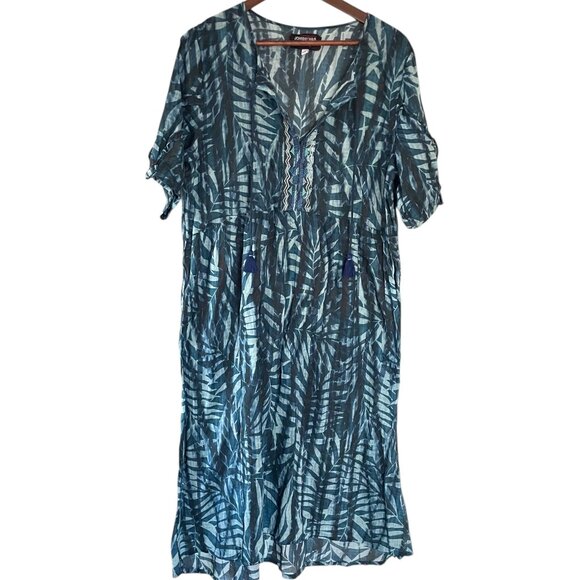 Johnny Was Workshop Tropical Twilight Tunic Shift Dress Large L Blue Embroidered - Picture 1 of 4
